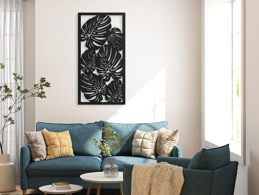 drevko Moderný obraz Listy kvetu Monstera deliciosa Rozmer obrazu: 44,5 x 22,5 cm, Farba dekorácie: Čierna