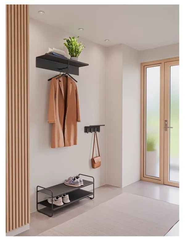 Čierny oceľový nástenný vešiak s poličkou 11,5 cm A-Hallway – Zone