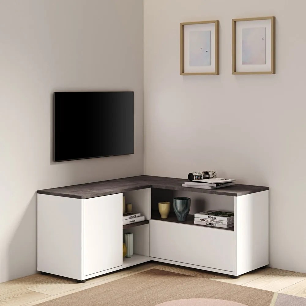 Sivo-biely TV stolík v dekore betónu 90x45 cm Angle – TemaHome