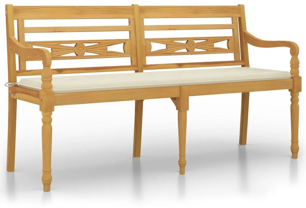 vidaXL Lavička Batavia s krémovou podložkou 150 cm tíkový masív