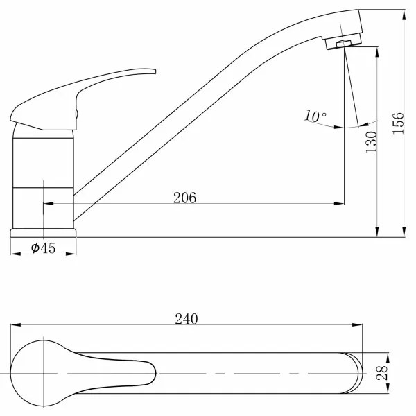 BALLETTO Batéria stojanková umývadlová / drezová, rameno 240mm