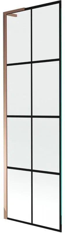 Mexen Next L, 1-krídlová vaňová zástena 60 x 150 cm, 6mm číre sklo-čierny vzor, ružové zlato profil, 895-060-000-03-77-60