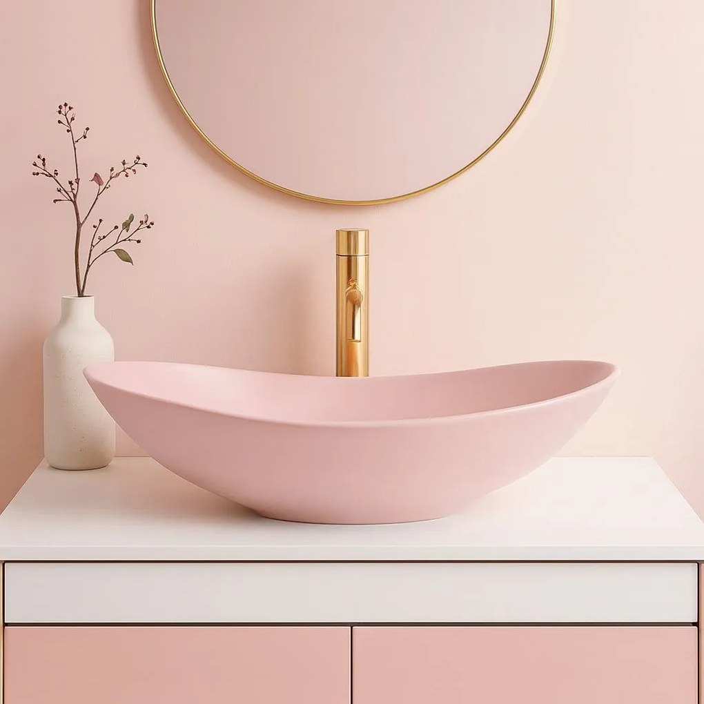 Keramické umývadlo na dosku REA ROYAL Powder Pink mat