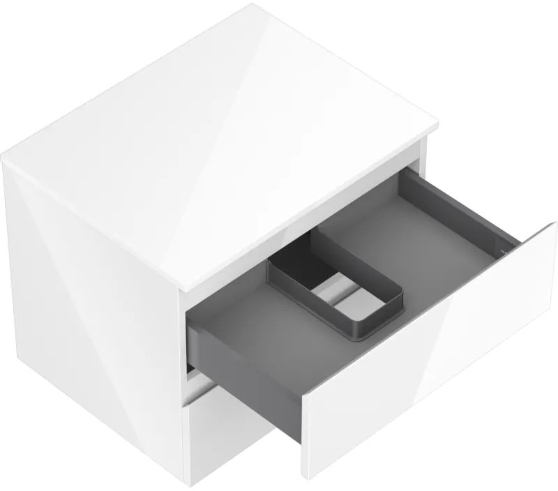 Mexen Orio, kúpeľňová skrinka 60 cm s hornou časťou, 2 zásuvky, biela lesklá, 91A10-06047-2-BFFC00
