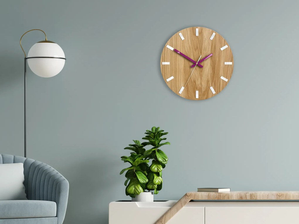 Nástenné hodiny Simple Oak hnedo-fialové