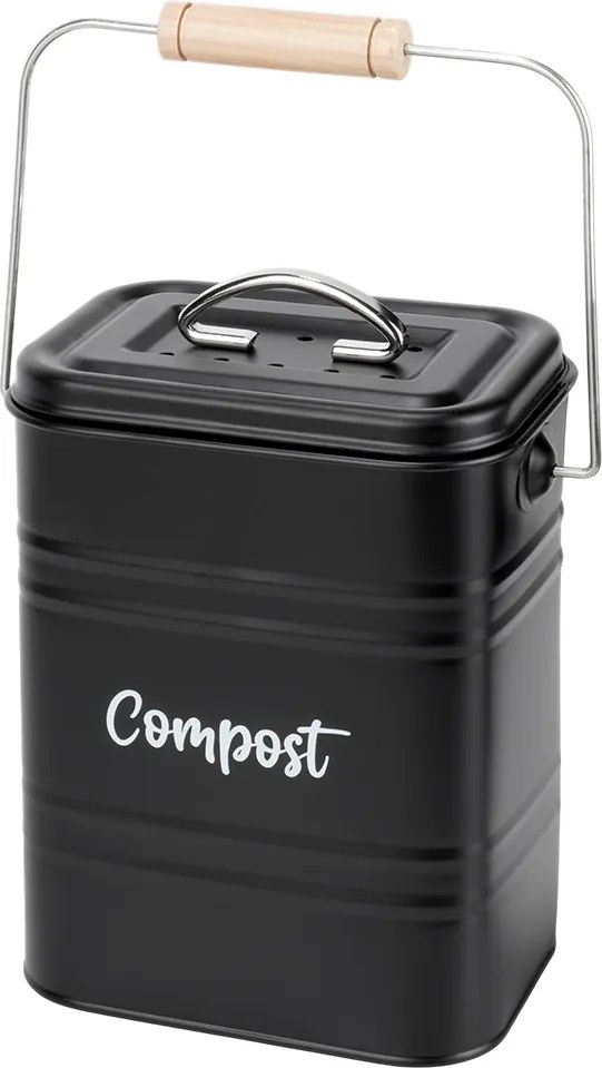 VILDE Kuchynský kompostér s uhlíkovým filtrom, na bio odpad, kovový, čierny, 3,5 l