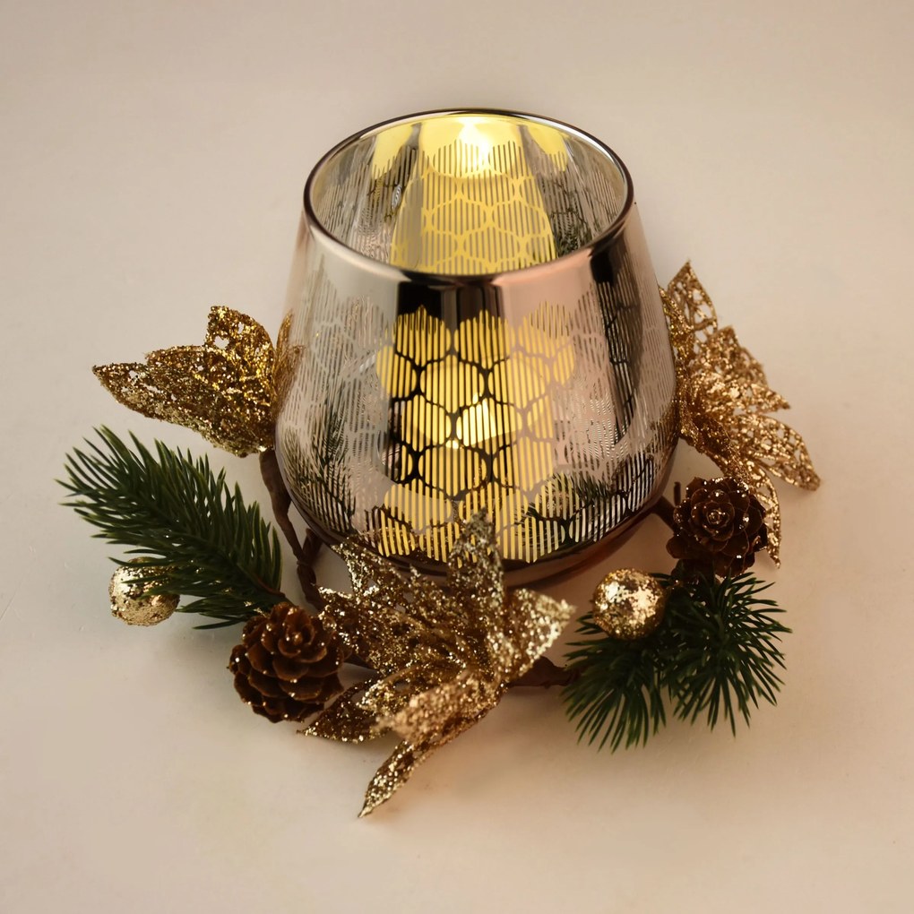 Vánoční svícen Santa Lila champagne