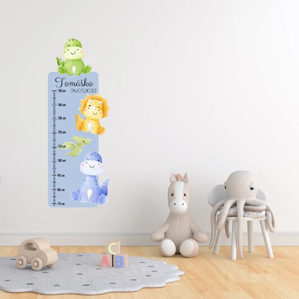 PIPPER. Detský meter s menom - Dinosaury 2 - textilná nálepka na stenu