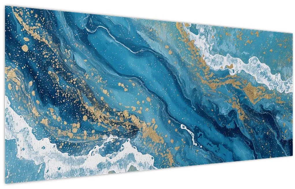 Obraz - Bledomodrý mramor so zlatom II. (120x50 cm)