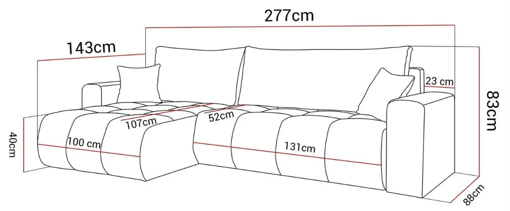 ROHOVÁ SEDAČKA TRAVIS WIND 84 SIVÁ 277 x 143