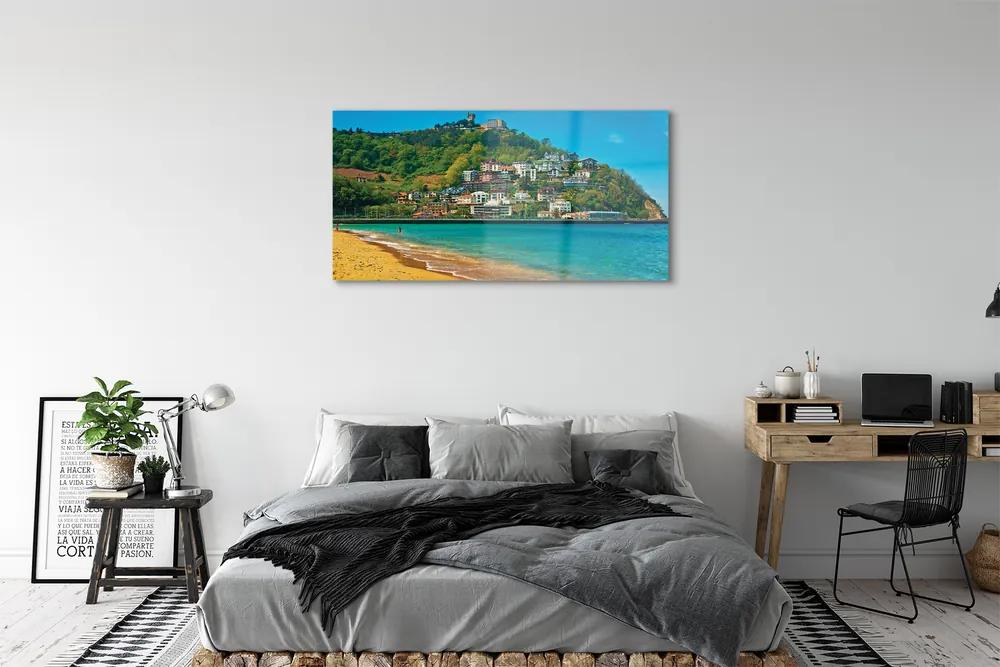 Obraz na akrylátovom skle Španielsko pláž horské mestečko 125x50 cm