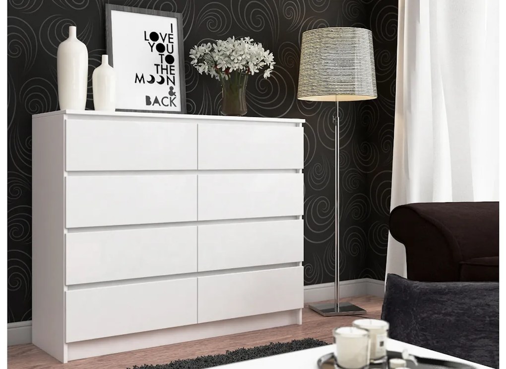 Komoda ARMARIA K140 8SZ, 138x99x40, biela