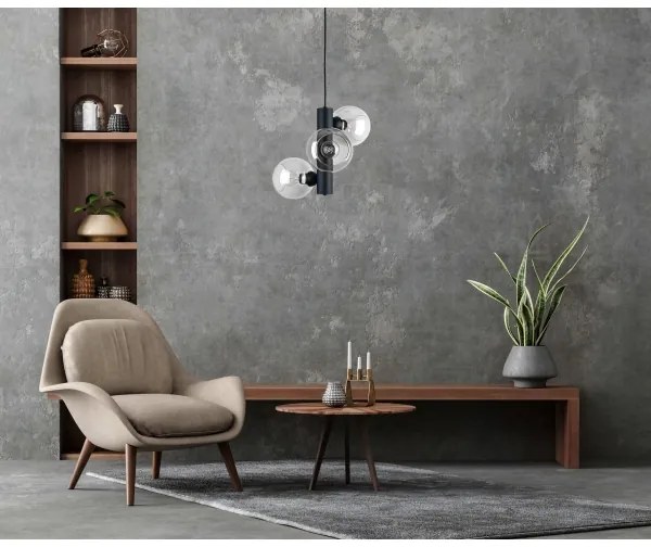 Luster na lanku TUBE 3xE27/60W/230V čierna/číra