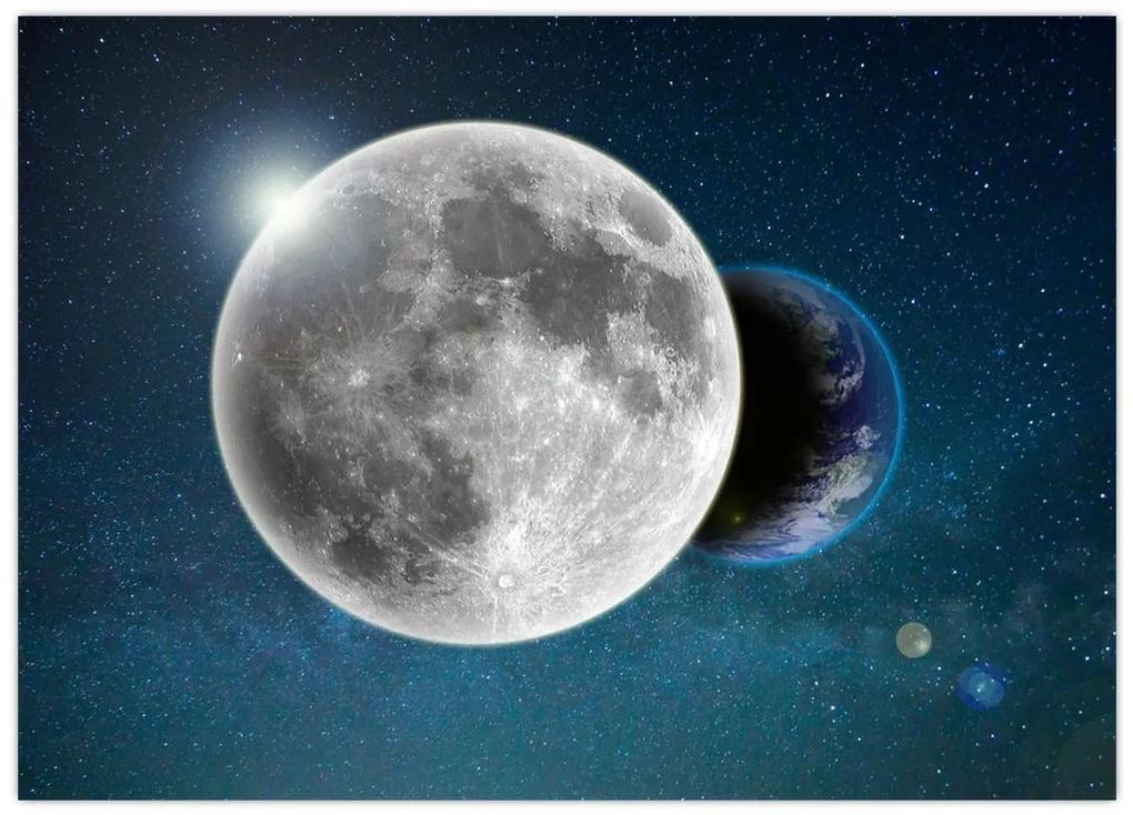 Sklenený obraz - Zem v zákryte Mesiaca (70x50 cm)
