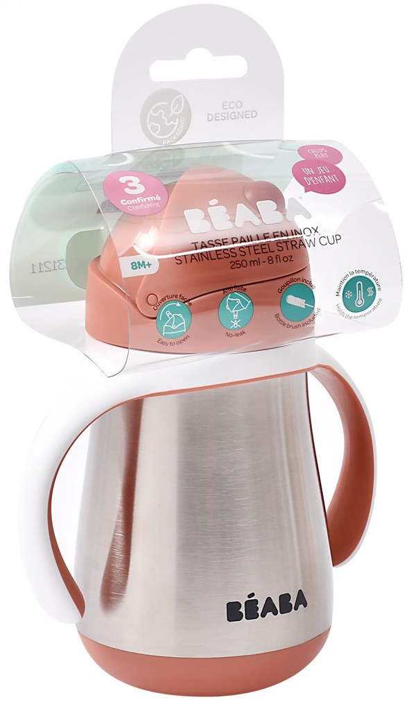 Hrnček termoizolačný so slamkou nerez 250ml Terracotta