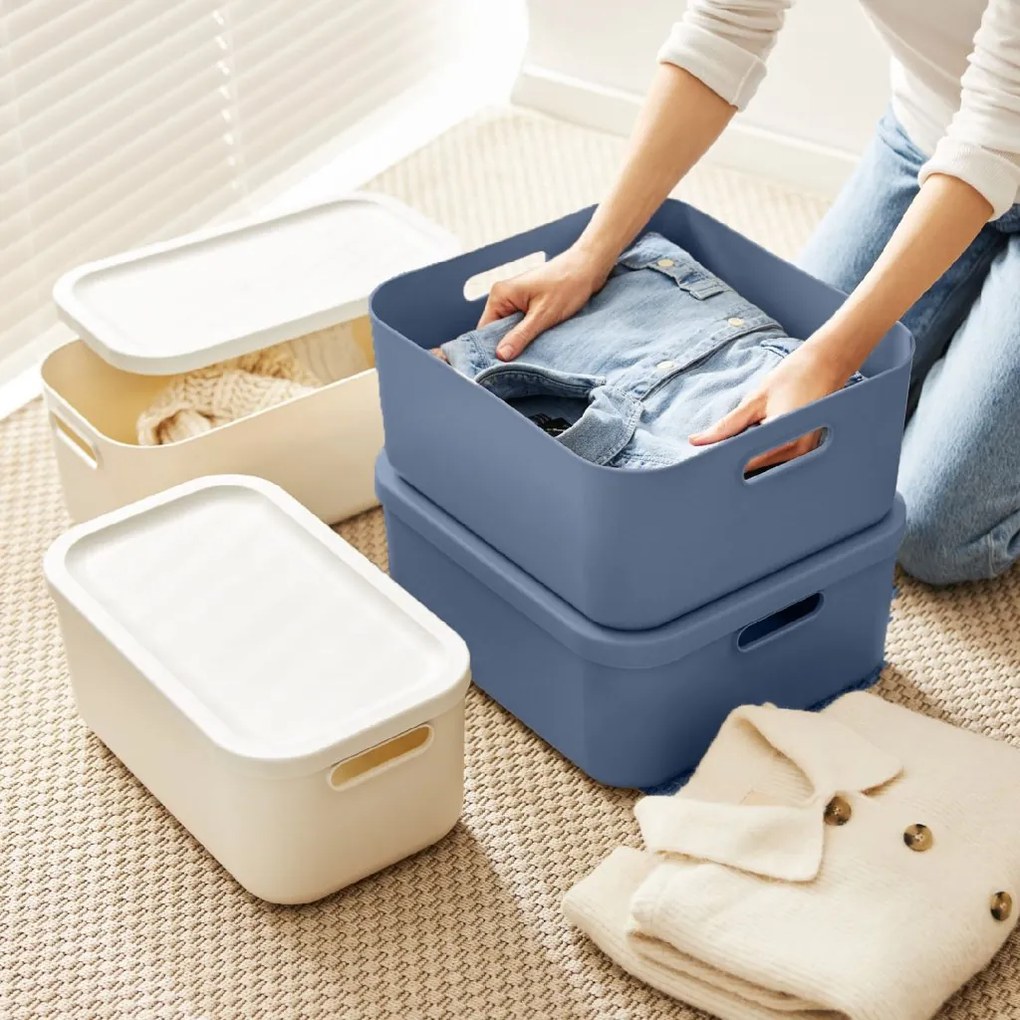 Rotho Úložný box, rovný s víkom, 20l, modrý ALBU LIGHT, 40x36x18