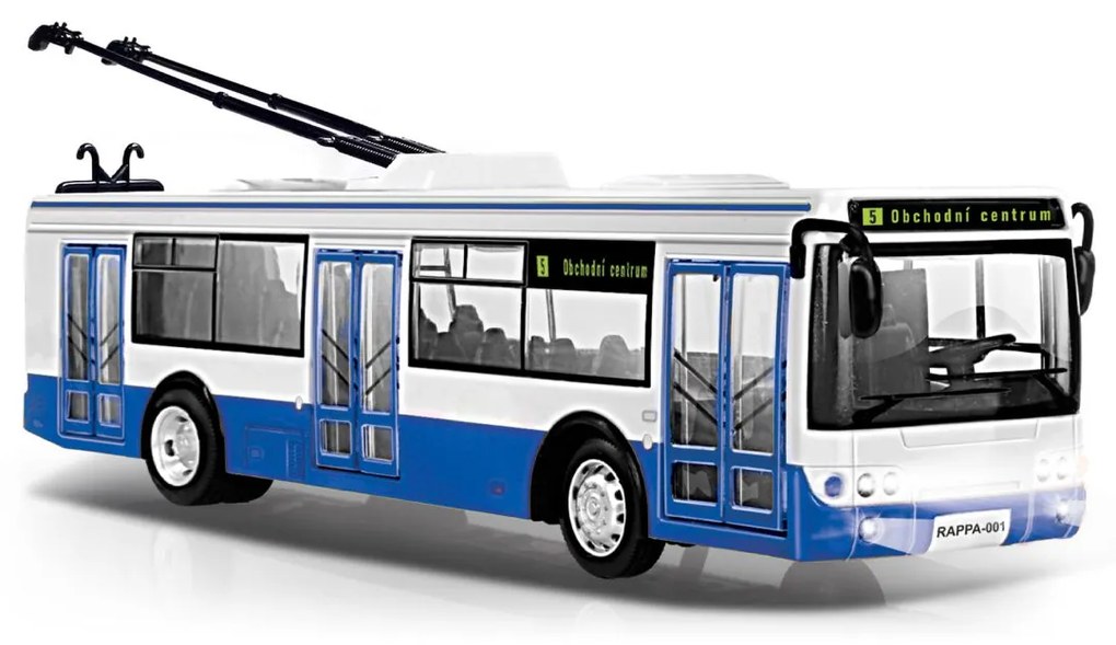 RAPPA Trolejbus ktorý hlási zastávky česky - 28 cm - modrý