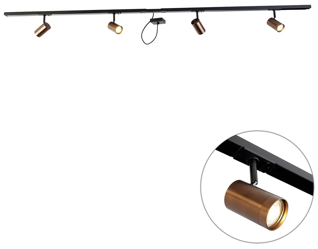 1-fázový koľajnicový systém tmavý bronz so 4 reflektormi a I napájacím štvorhranom - Jeana