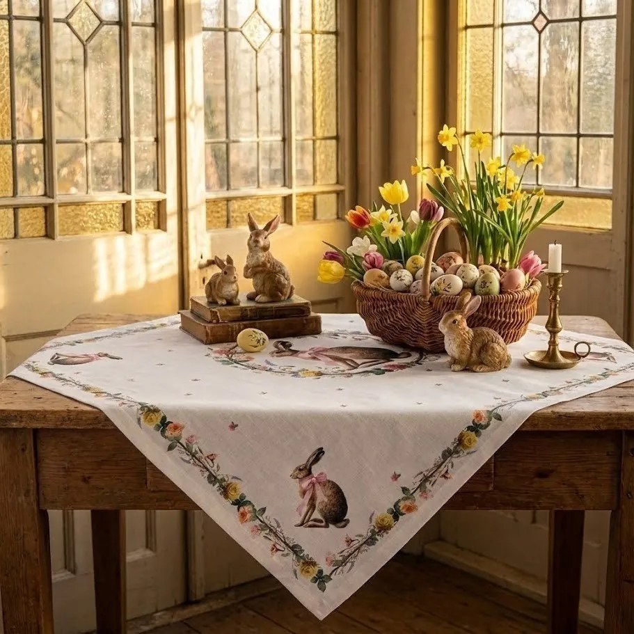 Obrus zajac s kvetmi Easter Whispers Collection - 100*100 cm