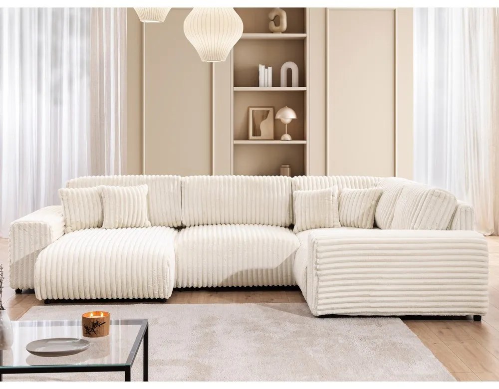 Krémová menčestrová rohová pohovka (pravý roh/do tvaru "U") Justin – Ropez