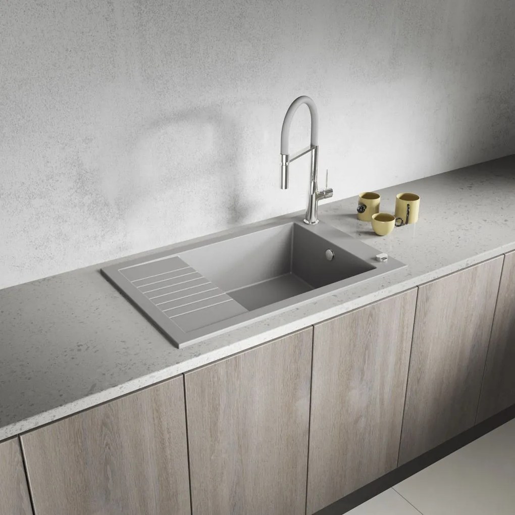 Laveo Pionier, 1-komorový granitový drez 780x500x207 s krátkym odkvapávačom, šedá, LAV-SBR_513T