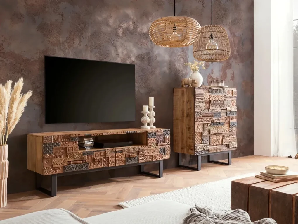 furniture-nabytek.cz - Masívna komoda Highboard v Grónsku z mangového dreva, lakovaná, hnedá