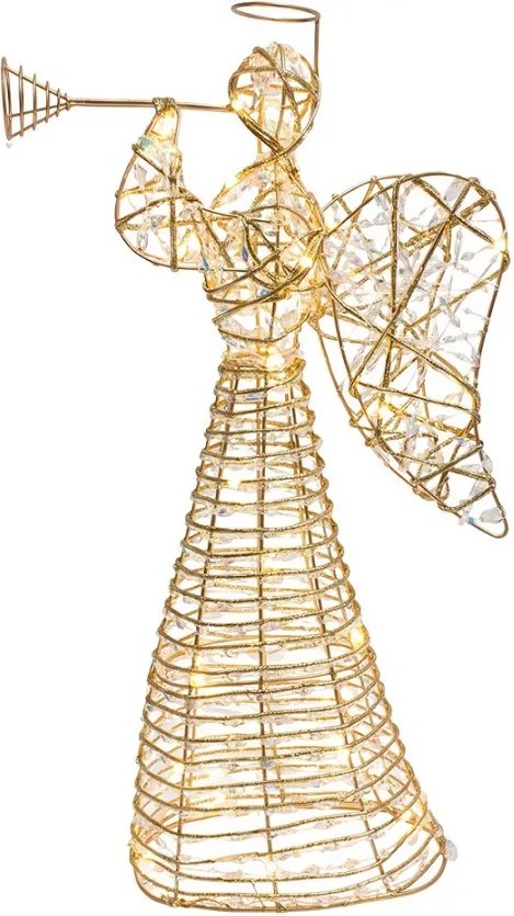 Zlatý kovový anjel s rúrkou a LED osvetlením - 28*10*51 cm / 3*AA