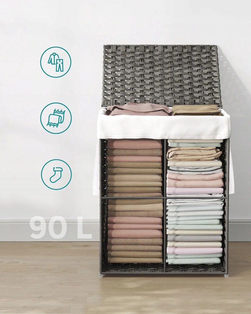 Skladací ratanový kôš na bielizeň Houry 90 L sivý