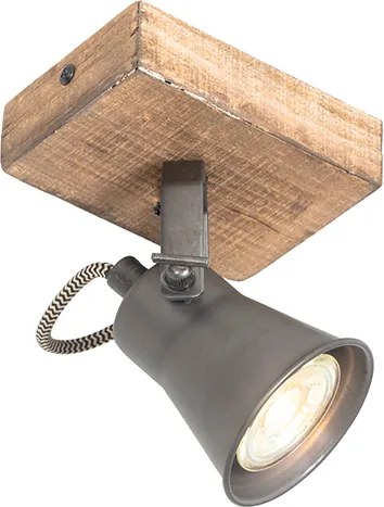 Rustikálny reflektor čierny s dreveným nastaviteľným - Jelle