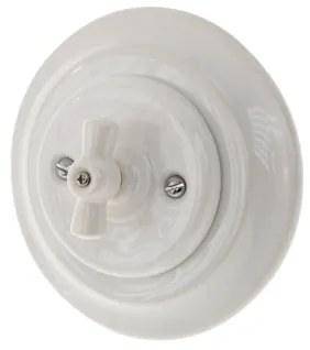 Bohemia-Design - Porcelánový retro otočný vypínač s rámikom č. 1 biela