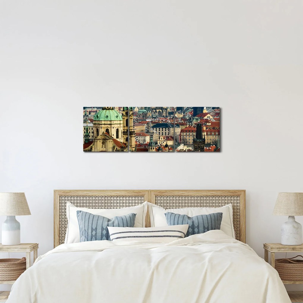 Obraz - Panorama Prahy (s hodinami) (90x30 cm)