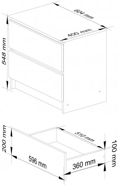 Nočný stolík K60 2SZ CLP metalický, lesk