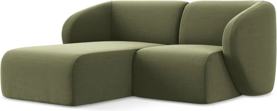 Zelená zamatová rohová pohovka (ľavý roh/s leňoškou) Lani – Makamii