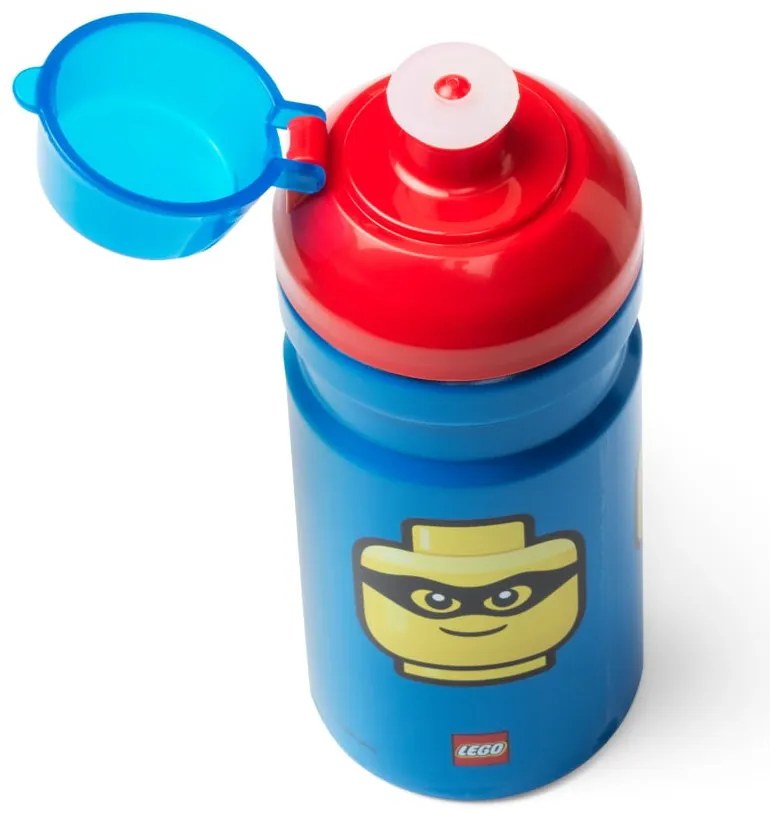 Modrá fľaša na vodu s červeným vekom LEGO® Iconic, 390 ml