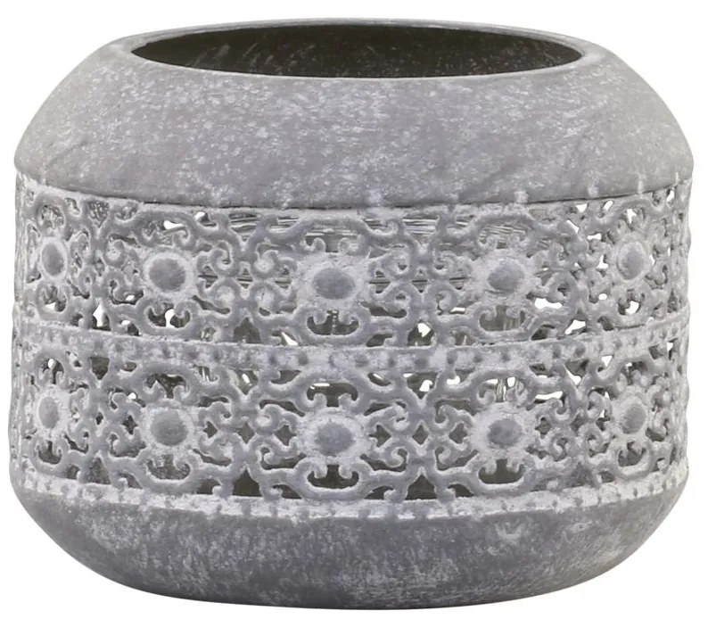 Zinkový antik kovový svietnik zdobený kvetmi Aiglé - Ø 10*8 cm