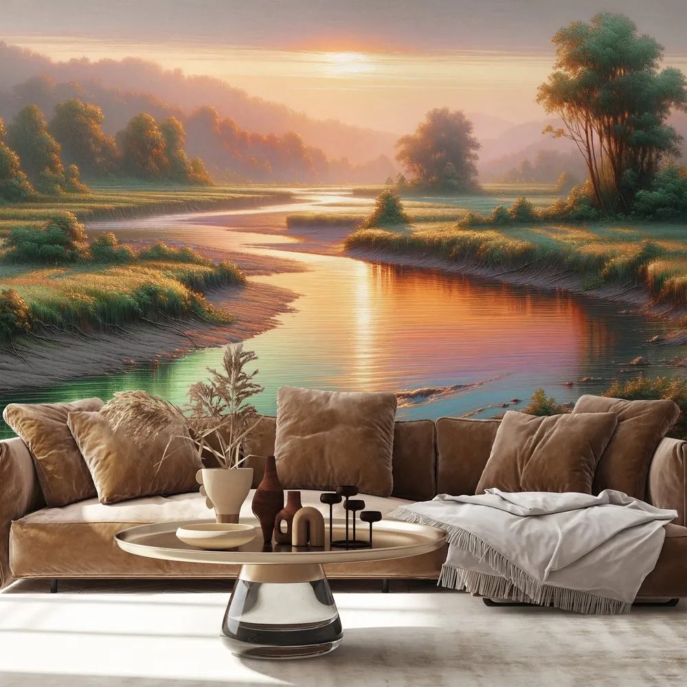 Samolepiaca tapeta západ slnka nad pokojnou riekou