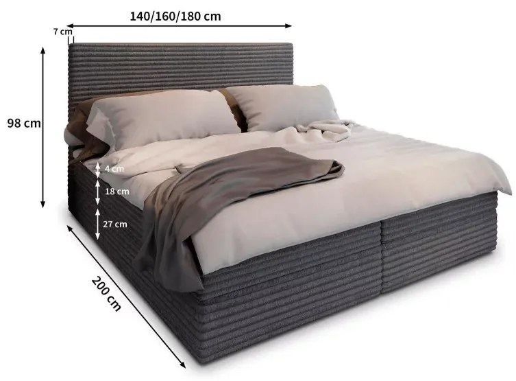 Čalúnená posteľ boxspring ISPIRA 140x200 cm sivá Matrac: Bonell pružinová matrac