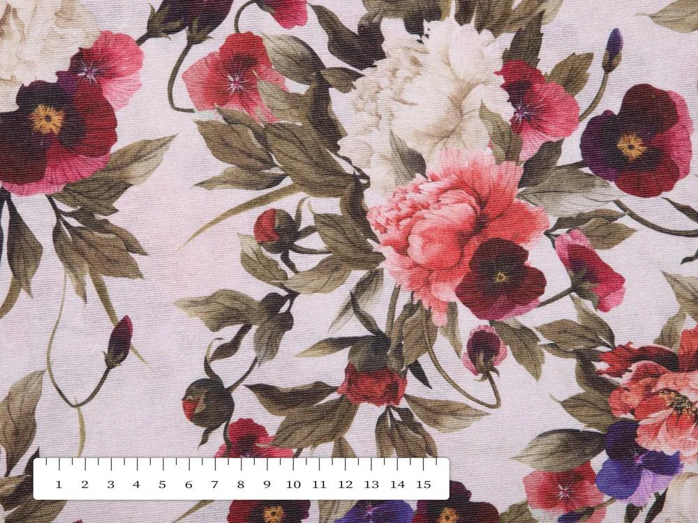 Biante Dekoračná obliečka na vankúš s lemom Leona LN-075 Farebné kvety na smotanovom 40 x 40 cm