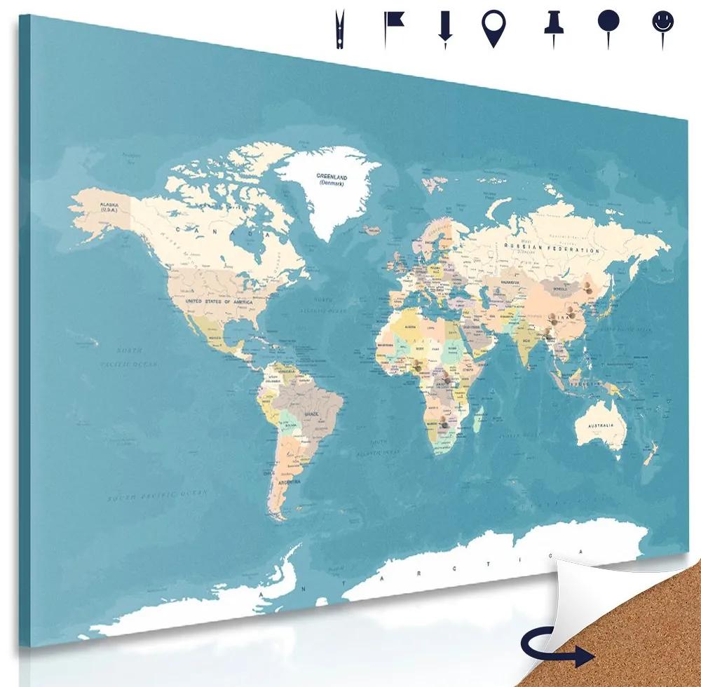 Obraz na korku mapa sveta v štýlovom prevedení