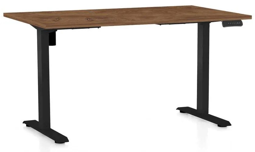Výškovo nastaviteľný stôl OfficeTech B, 120 x 80 cm, čierna podnož, dub silverjack