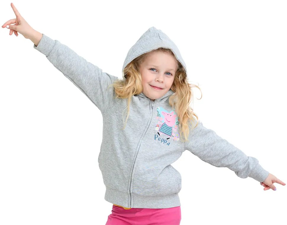 Detská mikina PRASIATKO PEPPA svetlosivá - rôzne veľkosti Veľkosť: 110 - 116