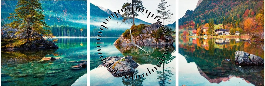 Obraz - Jazero Hintersee, Bavorské Alpy, Rakúsko (s hodinami) (90x30 cm)