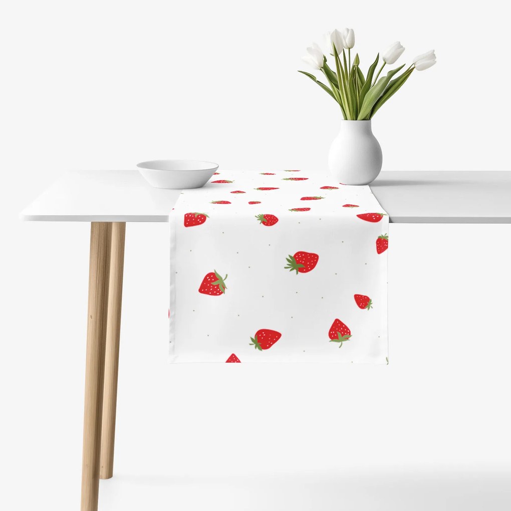 Goldea behúň na stôl 100% bavlnené plátno - svieže jahody 50x160 cm