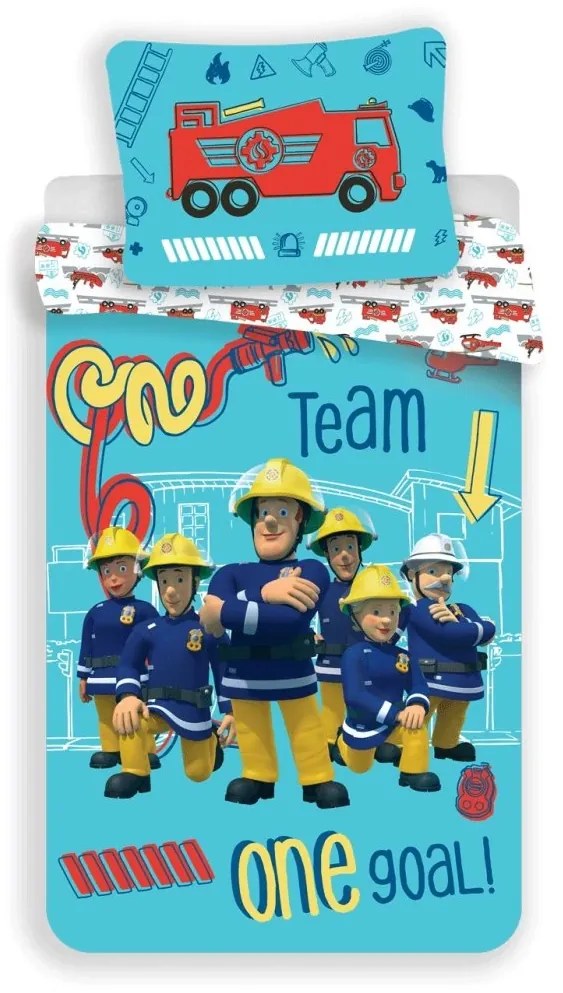 Detské bavlnené obliečky POŽIARNÍK SAM TEAM modré Rozmer obliečky: 70 x 90 cm | 140 x 200 cm