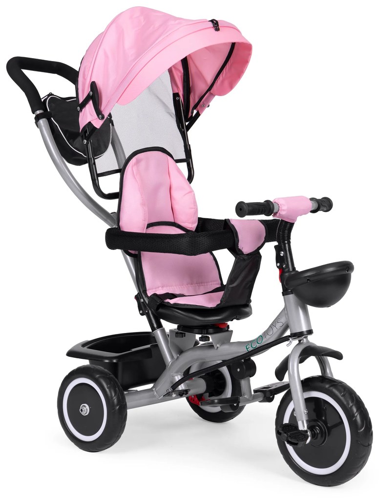 ECOTOYS Trojkolka 2v1 s otočným sedadlom + sklopná strieška - ružová