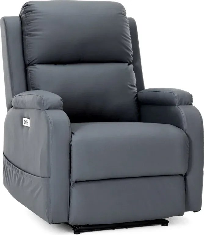 TV křeslo s elektrickým polohováním, zabudované ovládání, USB-A, šedá ekokůže