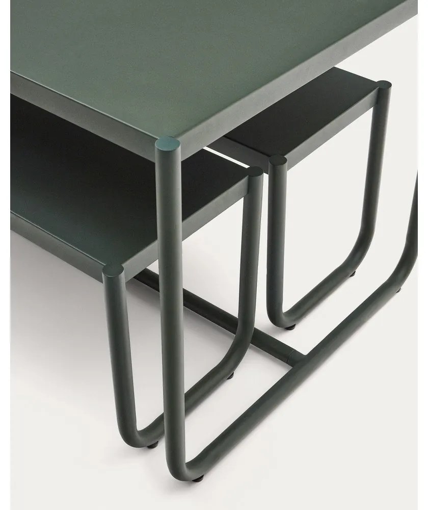 Tmavozelená kovová záhradná jedálenská súprava pre 4 Sotil – Kave Home