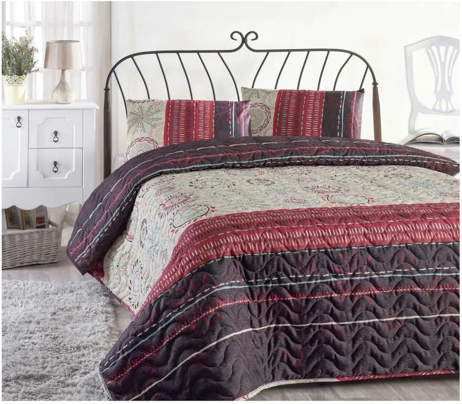 Set plédu cez posteľ a obliečky na vankúš s prímesou bavlny Aries Maroon, 160 x 220 cm
