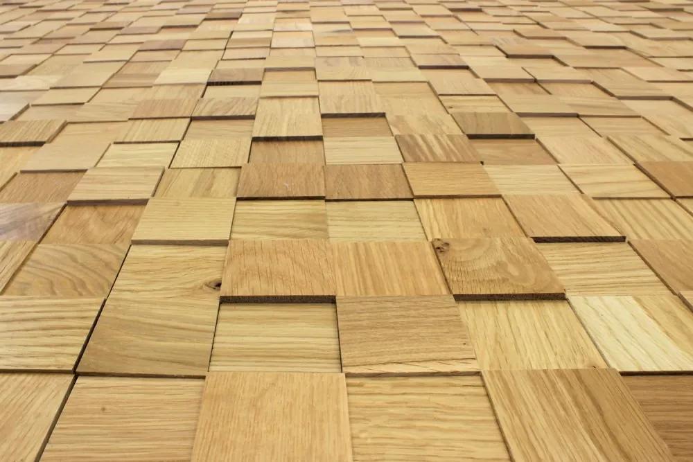 DUB 50, jednotlivé kusy 50 x 50 mm (0,0025 m²) alebo samolepiaci panel 300 x 300 mm (0,09 m²) - 3D drevená mozaika Broušený - bez povrch. úpravy 2 mm