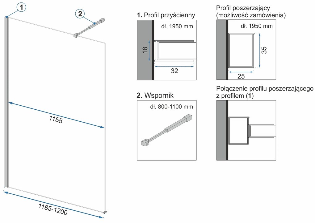 Rea Aero, sprchová zástena Walk-In 120 x 195 cm, 8mm číre sklo, lesklý chróm a polička, držiak na uteráky EVO, KPL-K7550